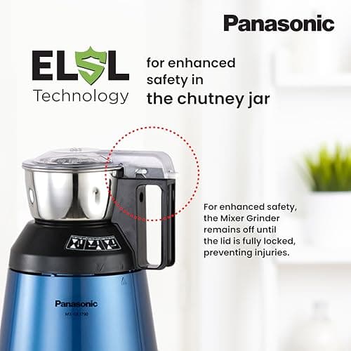 Panasonic Heavy Duty Mixer Grinder For Kitchen MX-GE3790 (Metallic Blue) Powerful 1200W Motor | 1 Stainless Steel Chutney, 1 Mill & 1 Blender Jars |Warranty 2 Years on Product & 5 Years on Motor 4