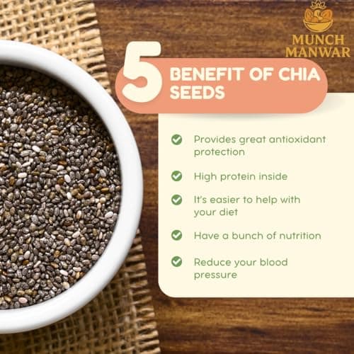 MUNCH MANWAR Premium Raw Chia Seeds, Natural Superfood with Omega-3, Protein, Fiber, Gluten-Free, Non-GMO, for Weight Management, Smoothies, Baking (1 kg) 3