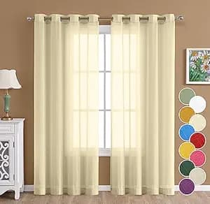 THE LINEN COMPANY Cotton Linen Solid Window Curtain Set with Steel Eyelet Rings- 4 Feet (Butter Cream, Set of 2)