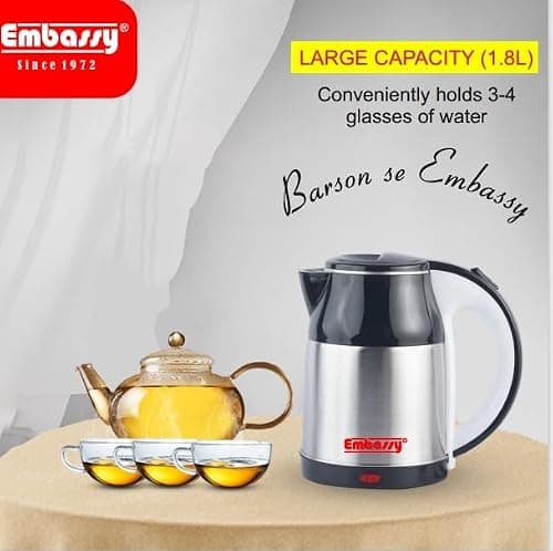 EMBASSY Electric Multipurpose Kettle Stainless Steel 1.5 L |Used for boiling Water and milk, Noodles, Soup etc.| 1000W | Auto Shut-Off | 360° Rotating Base | 2 YEAR WARRANTY 4