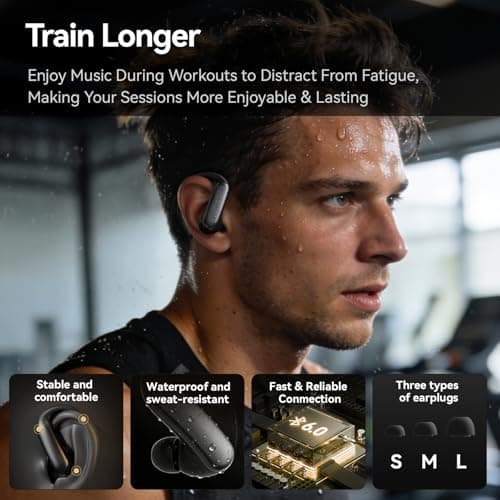 OLLSPAKER Sport Earbuds with Ear Hook 66hrs Playtime with LED Display Case, Wireless Bluetooth 6.0, Sports Over The Ear Earbuds, IPX4 Gym Workout Running Headphones, Deep Bass & Stereo Sound. 3