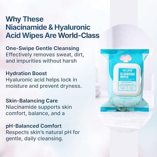 Hi Life™ Niacinamide & Hyaluronic Acid Cleansing Wet Wipes | Brightening Niacinamide, Deep Hydration with Hyaluronic Acid & Japanese Collagen Mineral | Biodegradable Facial Wipes | Dermatologist Teste 6