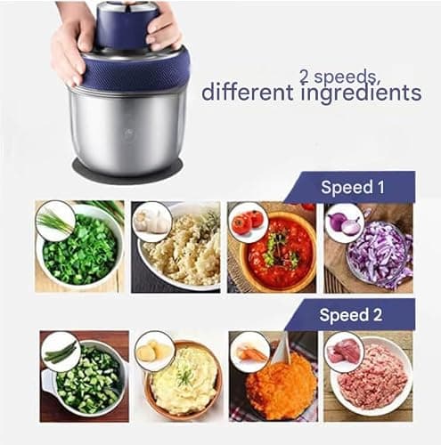 REMICH 2.5L Electric Food Processor Vegetable Chopper – 2 Speed Modes with 4 Sharp Blade for Kitchen –Mincing/Chopping/Pureeing/Grinding – Used For Dough Stirring, Meat, Nuts, Fruits (Blue-500W) 3