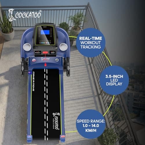 Cockatoo Track Elite 4HP Peak DC Motorized Treadmill for Home, with 3 Level Manual Incline, Max Speed 16 Km/Hr, Max User Weight 120Kg,(DIY Installation- Blue) 4