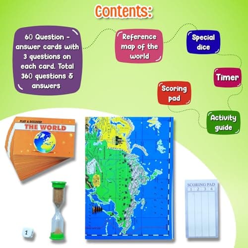 Creative's Play & Discover The World, GK Quiz Game, 360 Questions 3 Levels Cards, Reference World Map, Timer Scoring Pad, Continents, Countries, Oceans, Geography Games for Kids, Ages 8 & Up 5