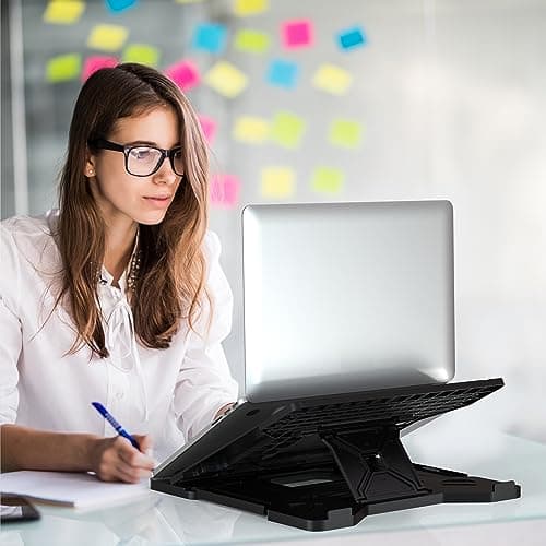 ELV Direct Adjustable Foldable Laptop Stand, Portable Laptop Riser, Laptop Tabletop Stand for Desk Foldable, Ergonomic Computer Notebook Stand Holder for Laptops up to 15.6 Inches 2