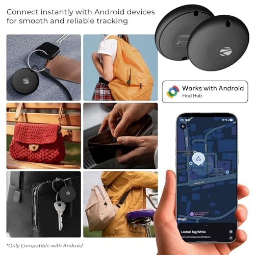 Zebronics Smart Finder Tag (Android Only), Google Find Hub Compatible, Ring to Find, Lost Mode & Real Time Item Tracking, Quick Setup, 1 Year Battery Backup, Lanyard Included (Loshall Tag, Black) 2