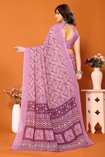 Yashika Women's Trendy Georgette Purple Color Saree with Blouse Material(BABLI PURPLE) 5
