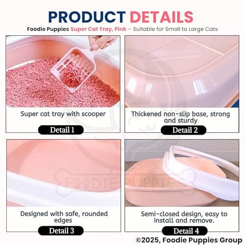 Foodie Puppies Cat Litter Box Tray with Rim and Free Scooper (Large (Peach) - 46 x 38 x 13 cm) | Semi-Closed Design and Durable Quality | Pet Litter Sand Tray Suitable for All Adult Cats & Kittens 5