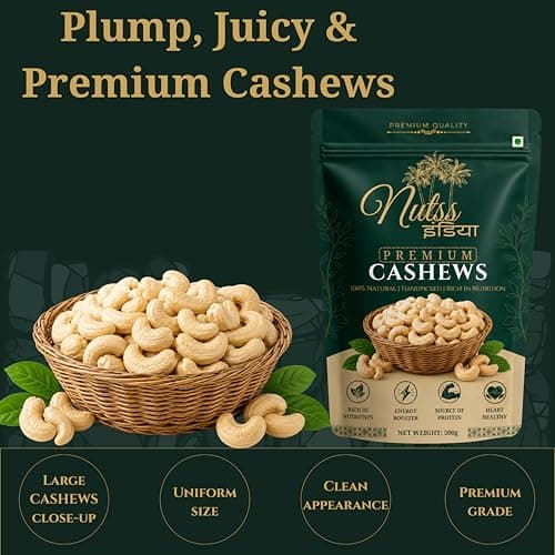 Nutss India Cashew Nuts Whole 500g | Premium W210 Kaju | Deluxe Size Cashews | Protein Rich Healthy Snack | Fresh & Crunchy Dry Fruits 2