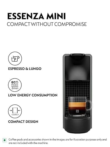 Nespresso Essenza Mini Coffee Machine (Grey) | One-Touch Brewing |40ml Espresso & 110ml Lungo |Compact Coffee Machine for Home | 2‑Year Warranty | Authorized Distributor 4