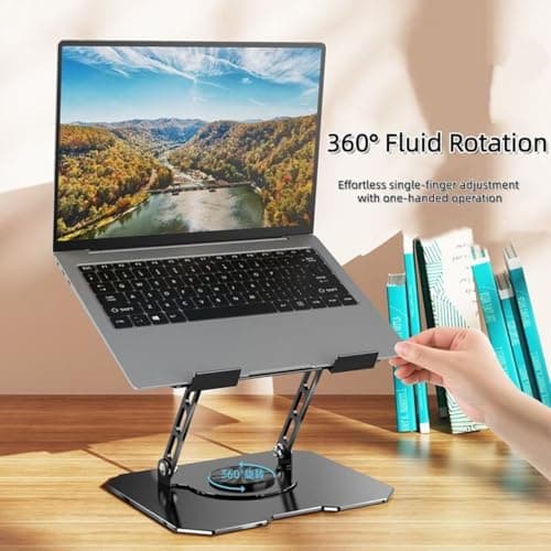 ELITEWAVE Adjustable 360° Rotating Laptop Stand with Heavy-Duty Metal Base – Foldable Portable Desk Mount Holder for MacBook, Dell, HP, Lenovo & More 2