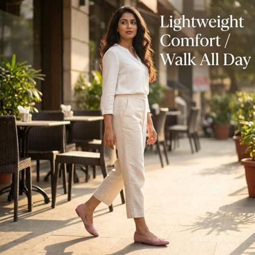 HINAARA Bellies for Women | Blush Pink Lycra Crossover Striped Ballerina Flats | Soft Stretchable Belly Shoes | Anti-Slip Sole | Office College Festive 3
