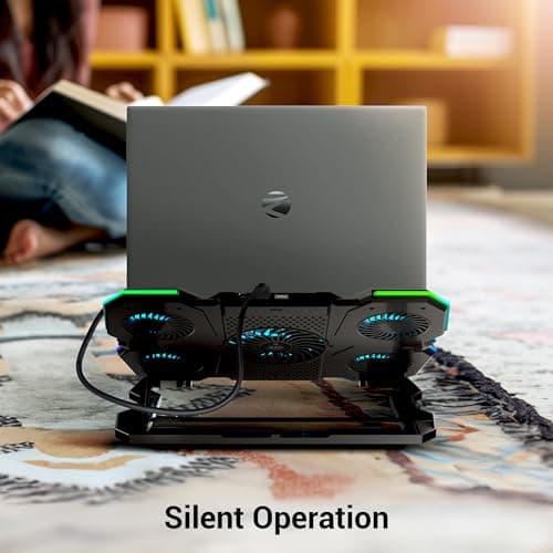ZEBRONICS NC8000 Laptop Cooling Pad, Upto 17 inch, Silent Operation, 5 Fans, 5 Level Adjustable, Speed Control, 10 RGB Modes, USB Port, Mobile Holder 3