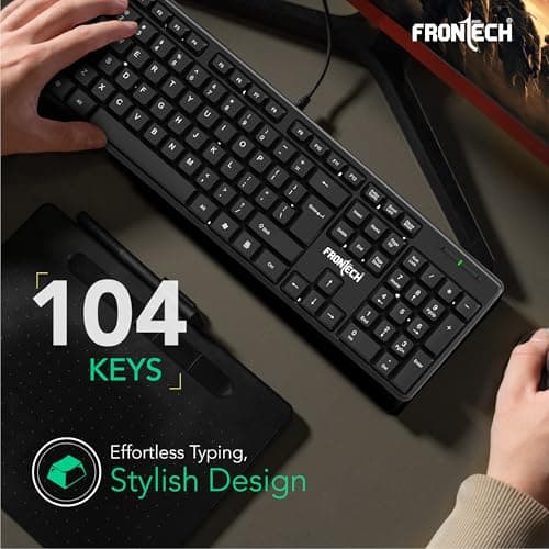 FRONTECH Wired Keyboard and Mouse Combo | Membrane Keys with Retractable Stands | USB Plug & Play | Ergonomic & Comfortable Design | 1 Year Warranty (1692, Black) 3