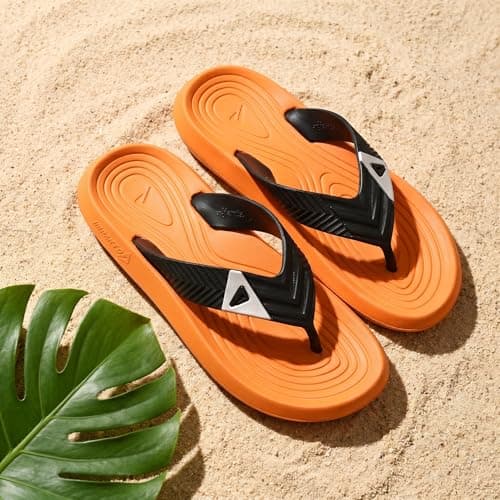 Impakto Slide Sync Men Slippers | Lightweight Soft Cushioned Flip Flop | Anti-Skid Beach & Bathroom Chappal | Comfortable EVA Waterproof Sandals for Casual Use | Everyday Essentials Orange 3