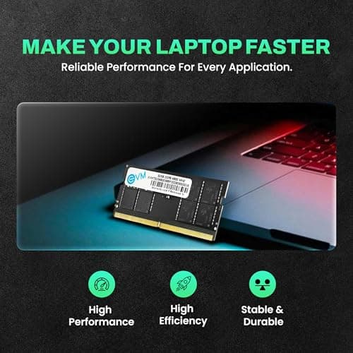 EVM 16GB DDR5 Laptop RAM Memory | 4800MHz | PC5-38400 | SO-DIMM | 262-Pin | CL19 | 1.1V Low Voltage | High Speed Performance | 10 Year Warranty (EVMT16G4800S88P) 5