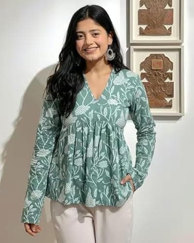PD CLORI Women’s Floral Printed V-Neck Top | Soft & Breathable Fabric | Relaxed Fit Stylish Tunic | Casual (in, Alpha, XL, Regular) Mint Green 6