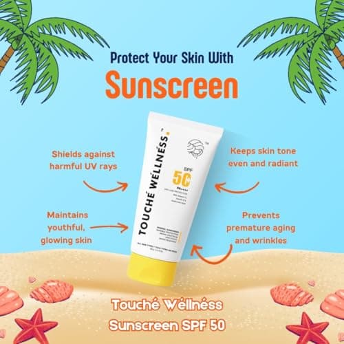 Touché Wellness SPF 50 PA+++ Mineral Sunscreen | Water Resistant Upto 8 hours | Chemical filter free | Non-greasy | Lightweight | No White Cast | Broad spectrum | For All Skin Types| With Vitamin C, E 4