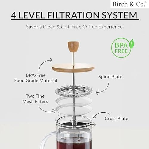 GRILIX French Press Coffee Maker 34 Ounce, Cold Brew Coffee Maker, Stainless Steel French Press Glass, Heat-resistant Thickened Borosilicate Glass, Eco-friendly Bamboo lid, Cork Base 2