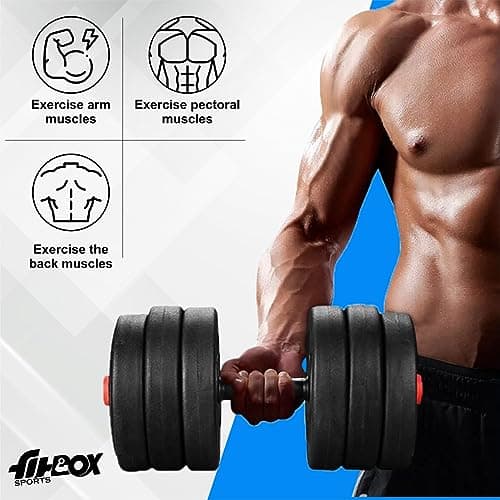 FitBox Sports Intruder 20 Kg Adjustable PVC Dumbbells Weights With Dumbbells Rods For Home Gym & Strength Training, 10 Kg X 2 (Black) 5