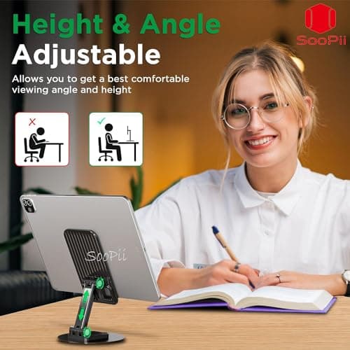SOOPII Desktop Premium-A Quality Rotatable Cell Phone Stand Holder for Desk Foldable iPhone Stand for Desk Height Adjustable Phone Holder Portable Desktop Stand for All Mobile Phone & Tablet 4-10'' 2