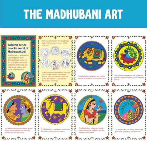SparkLPlay DIY Madhubani Art Kit for Kids. Coloring Set with - 6 Magnetic Cutouts, 12Color Pens & Booklet. Creative Art & Craft. Mess Free. Gifts for Kids. 3