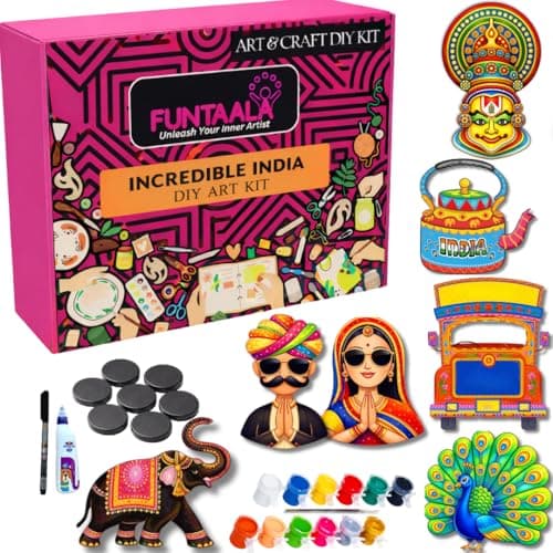Funtaala DIY Painting Magnet Kit | Birthday Gift for Kids | Creative Art & Craft Activity for Kids | Perfect Return Gift for Boys & Girls (Incredible India)