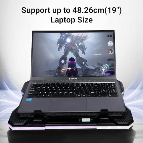 ZEBRONICS NC9200, Laptop Cooling Pad, 140mm RGB LED Fan, Upto 19 inch Laptop, Dual USB Port, Magnetic Foam Cushioning, Detachable Mobile Holder, Fan Speed Controller, High Speed, 10 RGB LED Modes 3