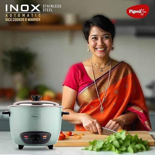 Pigeon Inox Rice Cooker with Double pot, 1.8 litres | Stainless Steel Lid | 700 Watts | 2 Steel Cooking Pot | Measuring Cup | Spatula | Energy Efficient Cooking 2