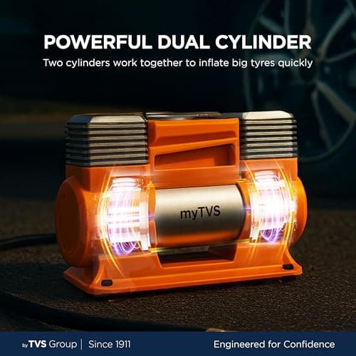 myTVS air Monster Heavy Duty Tyre Inflator for SUV/Sedan, 150 PSI Metal Body fast Inflation Air Pump for Car tire with Dual Cylinder High-Performance Compressor with LED & 1+1 Year Warranty (TI-18) 4