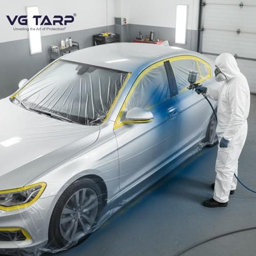 Pre-Taped Masking Roll 9feet width x 65 feet long (20meter) | Paint Protection self adhesive roll | blocks paint spills, dust, dirt, moisture and debris from car , furniture | ideal for painting 5