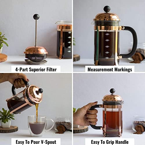 Brigattes French Press Coffee Maker with 4 Part Superior Filtration 500 ML Coffee Maker Machine,Coffee Kettle electric,Moka Express Espresso Maker/Percolator/Stovetop/filter Coffee Maker [COPAR] 3