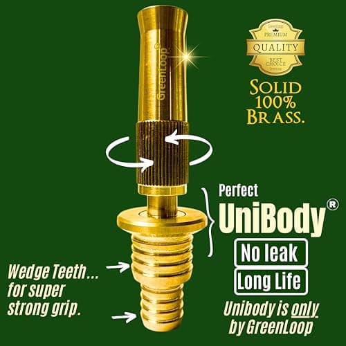 GreenLoop Solid BRASS Water Spray 2-in-1 Nozzle, DUAL PURPOSE, Fits all 3/4" and 1/2" hoses of all thickness, Adjustable Water Jet Spray Gun, High Pressure washing, 2-in-1 Nozzle+Clamps 4