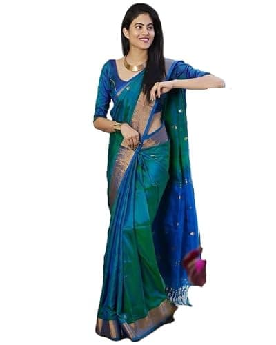 Flosive Blue Silk Blend Saree for Women with Golden Zari Border | Traditional Designer Ethnic Wear Saree | Festive, Wedding & Cultural Occasion Wear | Soft Rich Pallu with Blouse Piece