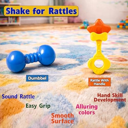 WISHKEY Colorful Attractive Plastic Non Toxic Set of 8 Shake & Grab Rattle BPA Free for New Born and Infants (Pack of 8, Multicolor) 4