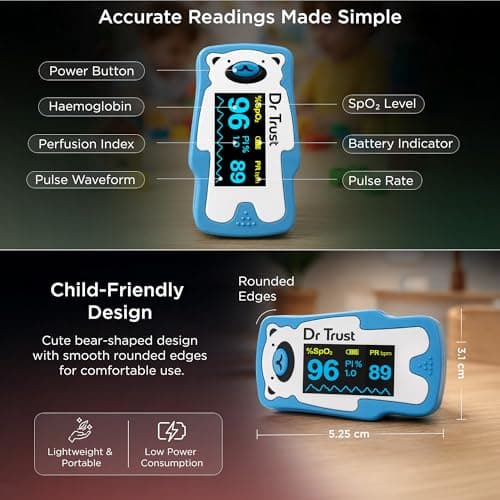 Dr Trust Paediatric Finger Tip Pulse Oximeter for kids Sp02 check (Blue) 212 5