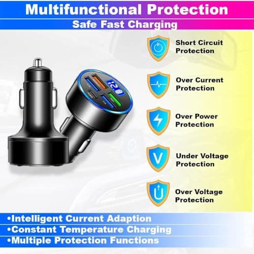 Car USB 6 in 1 Super Fast 30 Minute Car Charger for iPhone, Ipad, Samsung Super Fast Charging Multi Charge 3X Times Faster Roxley Device 4