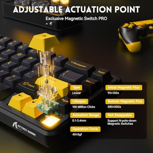 ATTACK SHARK X65 HE Rapid Trigger Compact 60% Wired Gaming Keyboard,Hall Effect Magnetic Switch Keyboard,Adjustable Actuation,8KHz Polling Rate,PBT Keycap RGB Backlit with Coiled Cable-Star Black 4