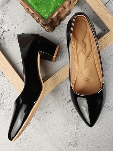 Buy Tale Women’s Black Block Heel Pumps | Comfortable Slip-On Office Wear, Black-7 3