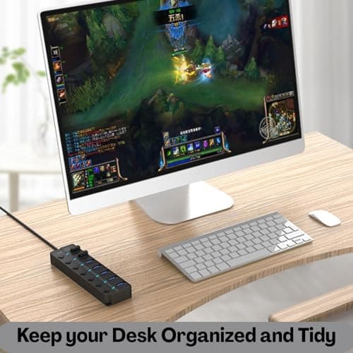 Flavizo USB 3.0 Hub 7 Port Powered Extender with Individual Switches & LED Indicators | High Speed Multiport USB Hub for Laptop, Desktop, Mac, PC, USB Devices – 1.2m Cable 5