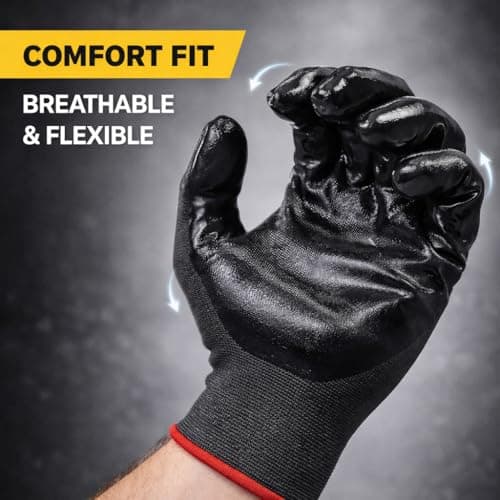 Tick Mark® Multipurpose Nylon Nitrile Coating Industrial Work Safety Hand Gloves, Fingers Protection, Useful in Gardening, Mechanical, Construction – Durable & Comfortable (BLACK NYLON 5 PAIR) 4