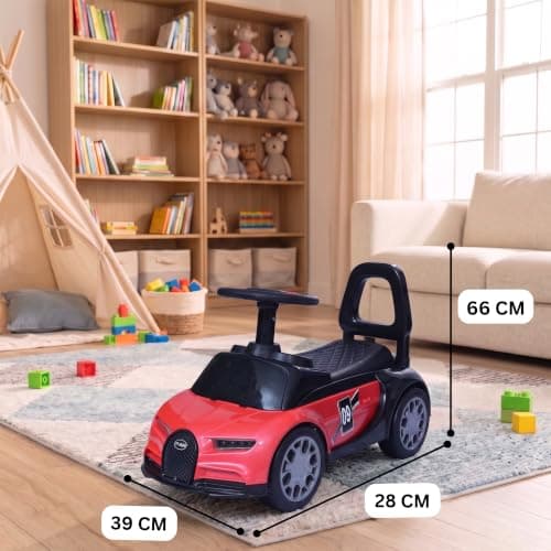 VINI TOYS Luxury Sports Car Ride On Car for Kids 1-5 Years, Foot to Floor Baby Car, Backrest, Steering Wheel, LED Lights, Music & Under Seat Storage (Red, Ride On Without Push Handle) 2