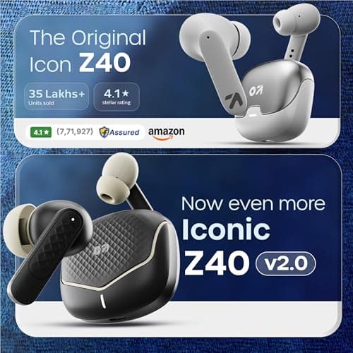 GOBOULT Z40 V2.0 with 70H Playtime, Quad Mic ENC, 45ms Low Latency, 13mm Bass, Legacy Continues, IPX5, BTv 5.4, TWS Truly Wireless in Ear Earbuds (Opal Black) 3