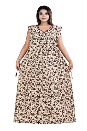 Bejod's Collection Women Sleeveless Cotton Nighty Maxi | Plus Size Full Length Nightwear Night Gown XXL to 4XL Best for Summer Off White