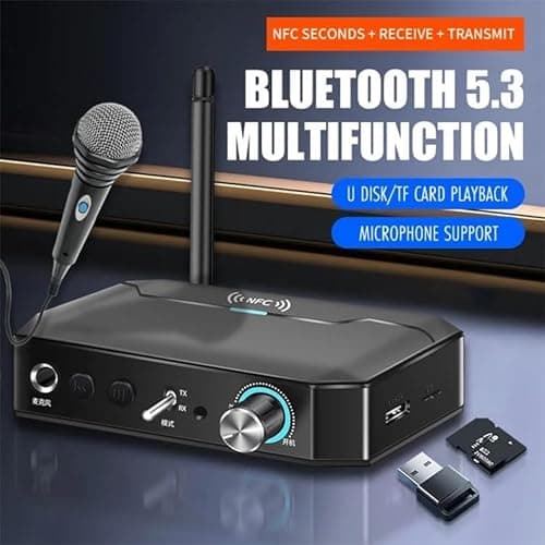 MICROWARE T300 2-in-1 Audio Adapter Bluetooth-Compatible 5.3 NFC Receiver Transmitter with Remote Control,for TV/PC/Car/MP3/CD Player/Speaker/Handset, Support NFC 4