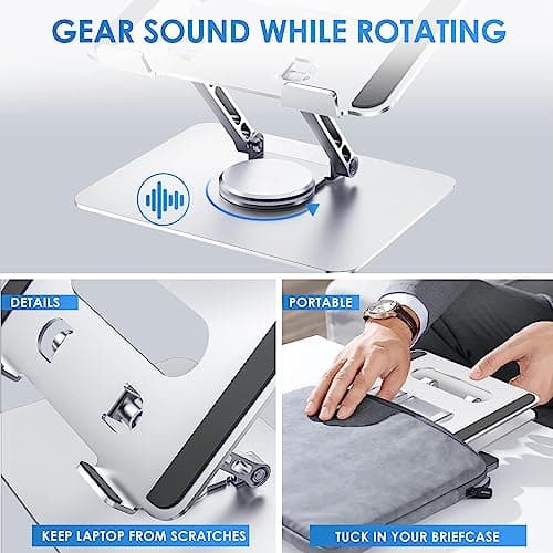 PLIXIO Adjustable Laptop Stand with 360° Rotating Base Tabletop Ergonomic Foldable Portable Holder Compatible for MacBook, HP, Dell, Lenovo & All Other Notebook (Sliver) 3