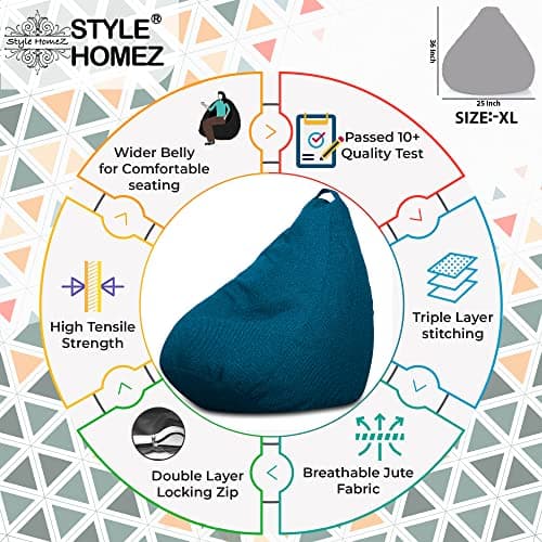 Style Homez ORGANIX Collection, Classic Bean Bag XL Size Berry Blue Color in Organic Jute Fabric, Cover Only 5