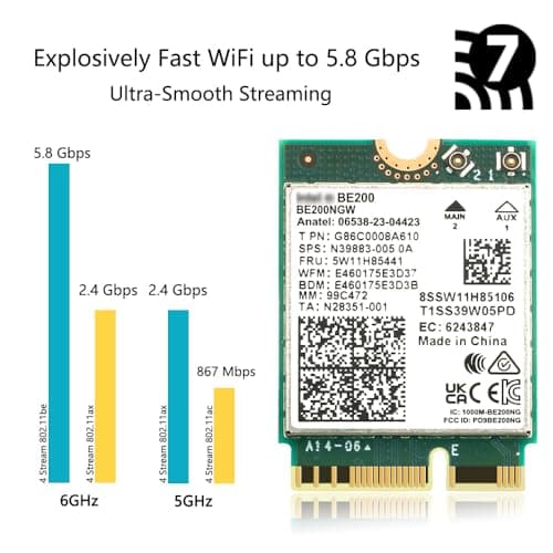 WiFi 7 BE200 BE200NGW M.2 WiFi Card BT5.4 802.11BE Tri-Band 8774Mbps NGFF WiFi 7 Wireless Network Laptop Adapter for PC Windows 11/10 3