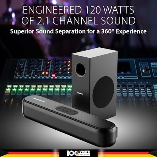 Blaupunkt Newly Launched SBW Newyork 20 2.1 CH Soundbar with Wired Subwoofeer I 120W RMS I HDMI-ARC I Bluetooth I AUX I USB I Remote Control with Equalizer 3